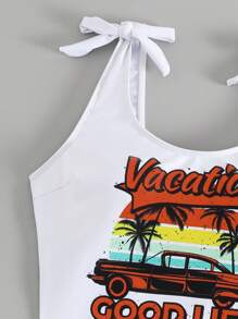 Swim Lushoire Conjunto de tankini de traje de baño con gráficos tropicales y de letras, con hombros con lazo, para playa de verano - Multicolor - Ver 6