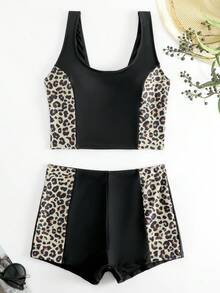 Conjunto de bikini con estampado de leopardo para playa de verano - Negro - Ver 5