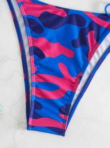 Homokoir Women's Two-Piece Bikini Set - Mushroom Print Halter Top & Triangle Tie Side Bottoms