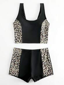 Conjunto de bikini con estampado de leopardo para playa de verano - Negro - Ver 7