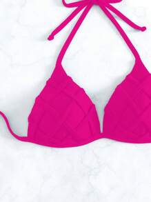 Summer Solid Halter Triangle Bikini Top - Hot Pink - View 5