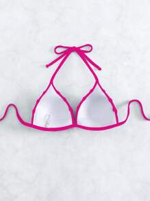 Summer Solid Halter Triangle Bikini Top - Hot Pink - View 7