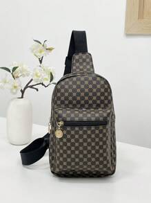 幾何圖案單肩包，Pu皮革胸包，戶外旅行時尚斜挎包 - 彩色 - 查看 1