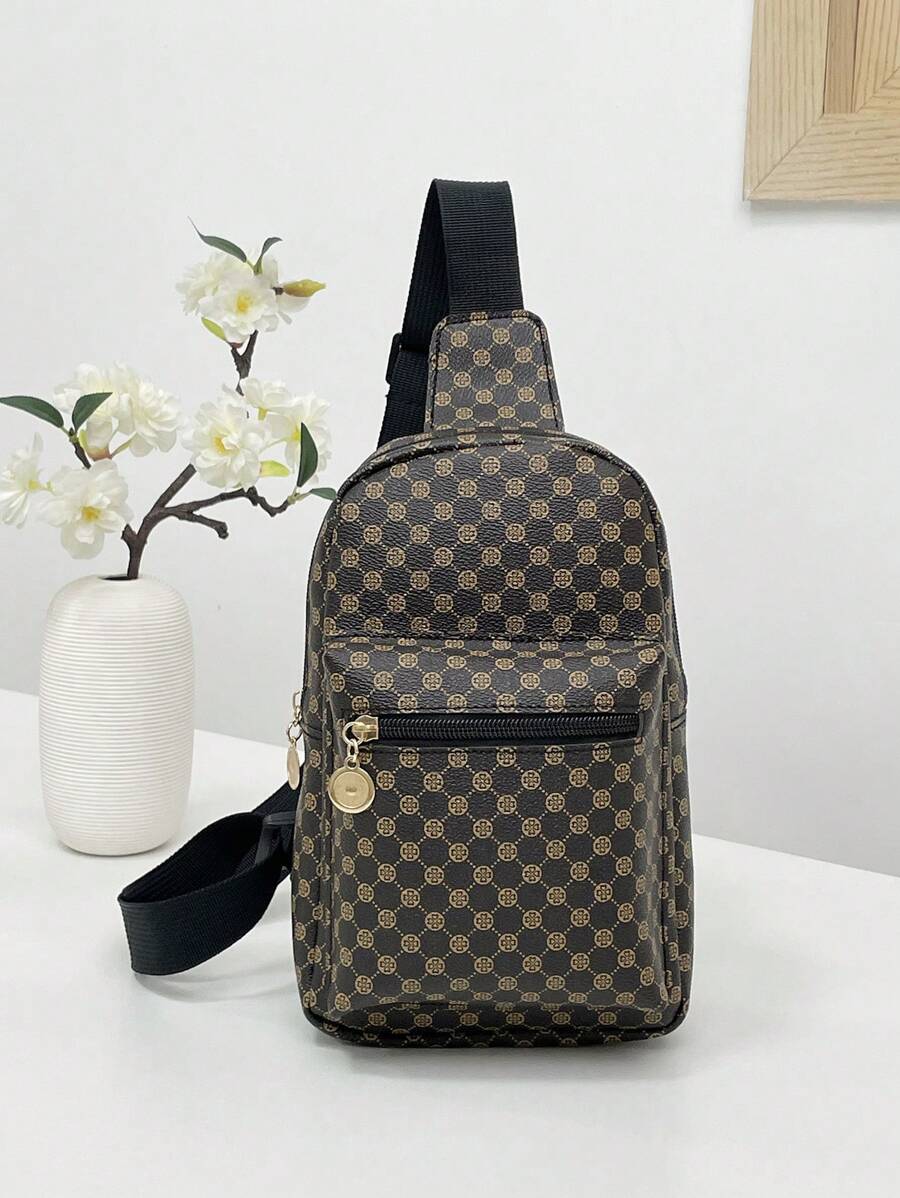 幾何圖案單肩包，Pu皮革胸包，戶外旅行時尚斜挎包 - 彩色 - 查看 1