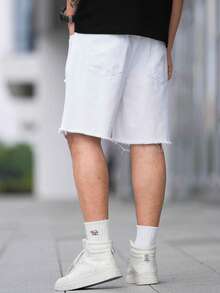 Manfinity EMRG Nam Quần short Denim Bông Rách Frayed Raw Hem - trắng - Xem 2
