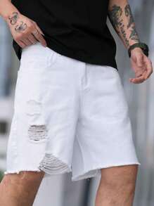 Manfinity EMRG Hombres Shorts bermuda algodón desgarro crudo bajo crudo - Blanco - Ver 1