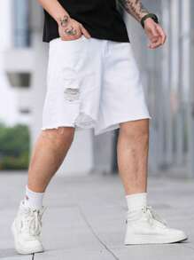 Manfinity EMRG Hombres Shorts bermuda algodón desgarro crudo bajo crudo - Blanco - Ver 4