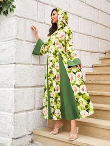Al Najma Floral Print Flounce Sleeve Dress - Green - View 5