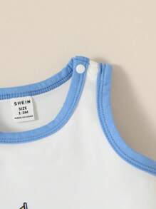 Baby Boy Cartoon Graphic Contrast Binding Tank Romper - White - View 3