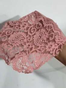 Modelyn Top de cuello alto de manga con volante con encaje - Rosa - Ver 7