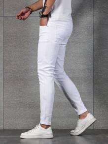 Manfinity Homme Men Cotton Solid Skinny Jeans - White - View 5