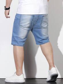 Manfinity Homme Men Plus Cotton Slant Pocket Bermuda Denim Shorts - Light Wash - View 2