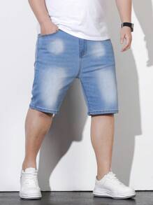 Manfinity Homme Men Plus Cotton Slant Pocket Bermuda Denim Shorts - Light Wash - View 4