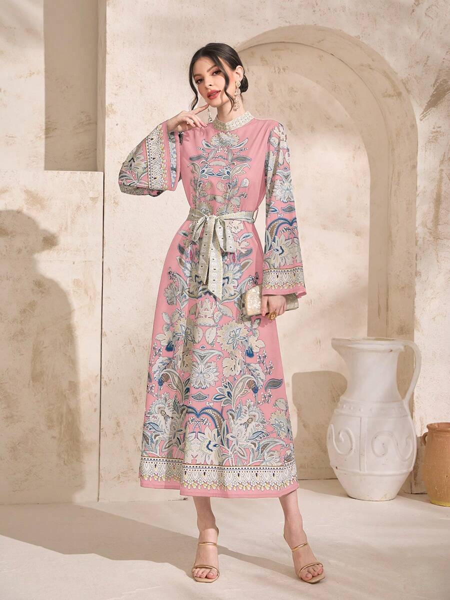 Al Najma 印花繫腰帶連衣裙