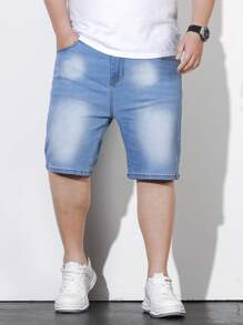 Manfinity Homme Men Plus Cotton Slant Pocket Bermuda Denim Shorts - Light Wash - View 6