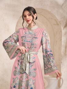 Al Najma 印花繫腰帶連衣裙