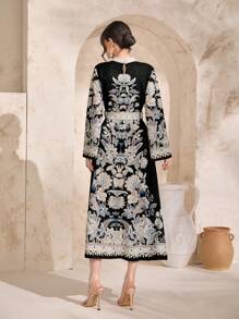 Al Najma Floral Print Belted Dress, Modest - Multicolor - View 2