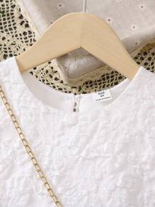 SHEIN 少女提花蝴蝶結細節無袖連衣裙 - 白色 - 查看 3