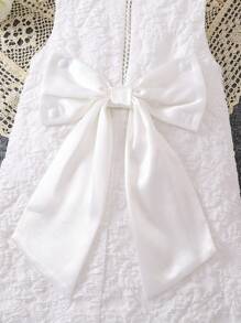 SHEIN 少女提花蝴蝶結細節無袖連衣裙 - 白色 - 查看 4