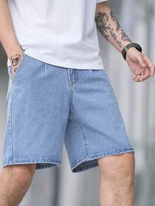 Manfinity Hypemode Loose Fit Men's Denim Shorts With Slant Pockets - Light Wash - View 3