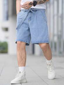 Manfinity Hypemode Loose Fit Men's Denim Shorts With Slant Pockets - Light Wash - View 4