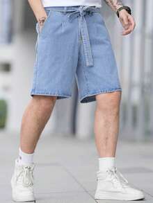 Manfinity Hypemode Loose Fit Men's Denim Shorts With Slant Pockets - Light Wash - View 5