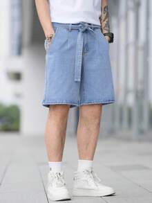 Manfinity Hypemode Loose Fit Men's Denim Shorts With Slant Pockets - Light Wash - View 7