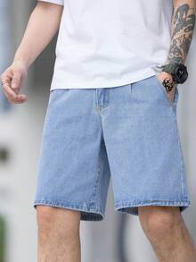 Manfinity Hypemode Loose Fit Men's Denim Shorts With Slant Pockets - Light Wash - View 8