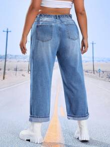 SHEIN EZwear Plus Ripped Mom Fit Jeans - Light Wash - View 2