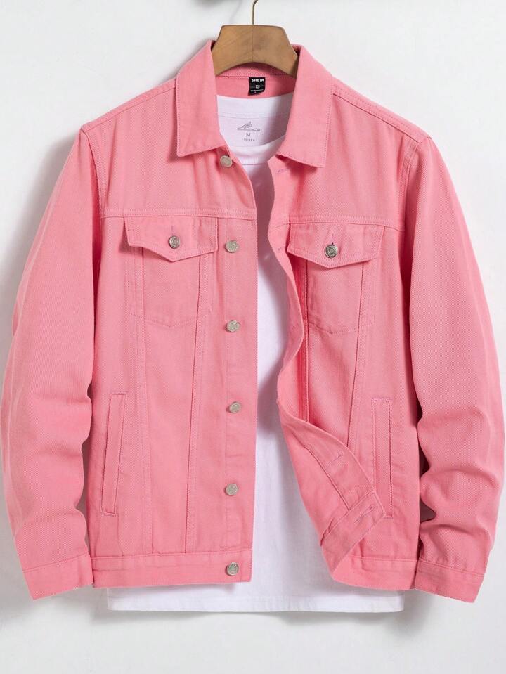 Light pink denim jacket mens best sale