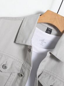 Manfinity Homme 男士长袖纯棉单件翻盖口袋牛仔夹克，秋季款 - 深灰色 - 查看 3