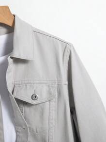 Manfinity Homme 男士长袖纯棉单件翻盖口袋牛仔夹克，秋季款 - 深灰色 - 查看 5