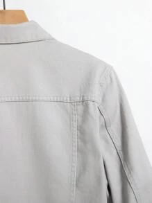 Manfinity Homme 男士长袖纯棉单件翻盖口袋牛仔夹克，秋季款 - 深灰色 - 查看 8