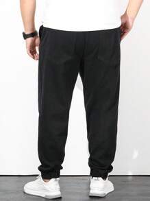 Aesthetic Post--Men Plus Cotton Slant Pocket Drawstring Waist Jogger Jeans - Black - View 5