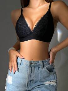 Floral Lace Bralette - Black - View 4