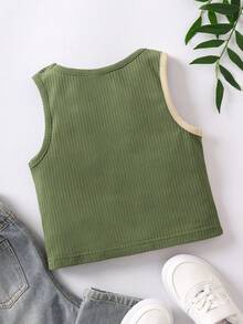 SHEIN Toddler Girls Two Tone Ruched Front Tank Top - Multicolor - View 2