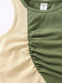 SHEIN Toddler Girls Two Tone Ruched Front Tank Top - Multicolor - View 5