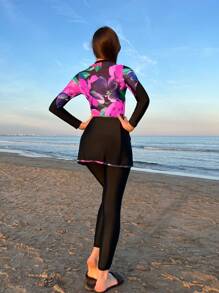 Swim Shayni 3 gói Áo tắm một mảnh Burkini in họa tiết nhiệt đới & Váy đi biển & Quần đi biển - Nhiều màu - Xem 2