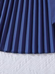 SHEIN Váy Gái Thắt lưng Xếp li màu trơn Giải trí - Màu xanh hải quân - Xem 3