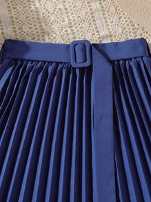 SHEIN Váy Gái Thắt lưng Xếp li màu trơn Giải trí - Màu xanh hải quân - Xem 6