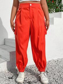 Flirla Plus Flap Pocket Side Cargo Pants - Burnt Orange - View 5