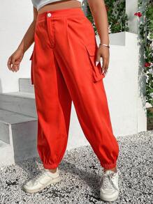 Flirla Plus Flap Pocket Side Cargo Pants - Burnt Orange - View 6