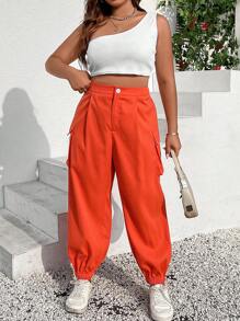 Flirla Plus Flap Pocket Side Cargo Pants - Burnt Orange - View 7