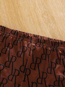 SHEIN Tween Girl Letter Graphic Split Hem Tee & Shorts - Multicolor - View 4