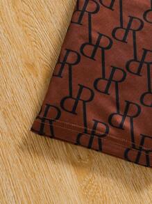 SHEIN Tween Girl Letter Graphic Split Hem Tee & Shorts - Multicolor - View 5