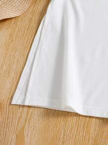 SHEIN Tween Girl Letter Graphic Split Hem Tee & Shorts - Multicolor - View 6