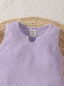 SHEIN 嬰兒女孩雙色凹口領坦克上衣&紙袋腰蝴蝶結前短褲 - 彩色 - 查看 4