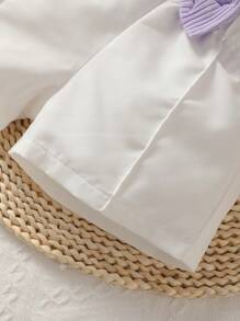 SHEIN 嬰兒女孩雙色凹口領坦克上衣&紙袋腰蝴蝶結前短褲 - 彩色 - 查看 6