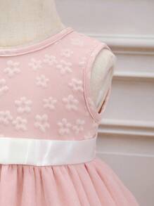 嬰兒花卉刺繡網紗覆蓋連衣裙 - 粉色 - 查看 4