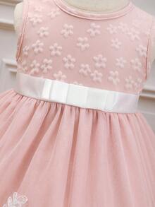 嬰兒花卉刺繡網紗覆蓋連衣裙 - 粉色 - 查看 5